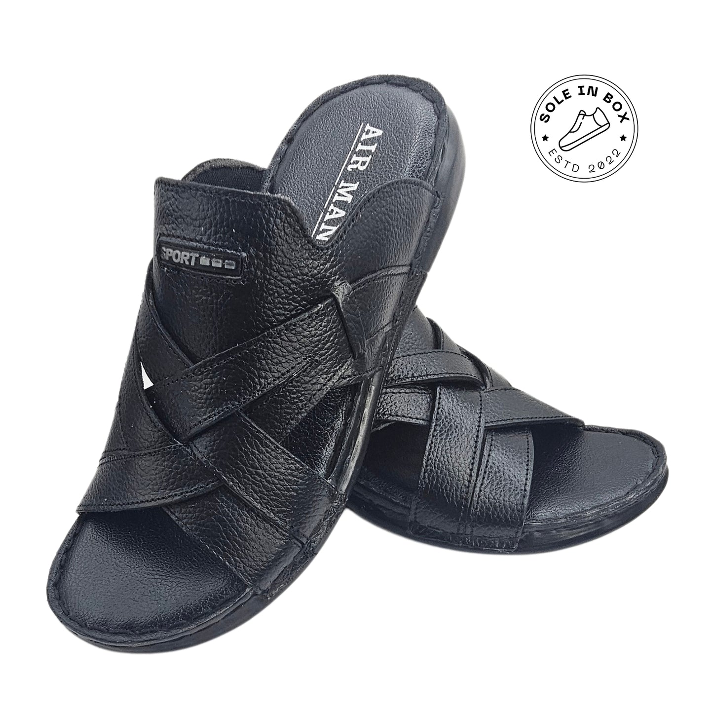 AirMan Fashion Black Leather Comfort Slipper