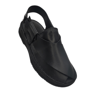 Maker Handmade Pure Leather Black Peshawari Chappal