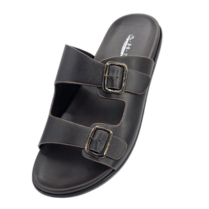 AHN Collection Brown Double Buckle Imported Slipper