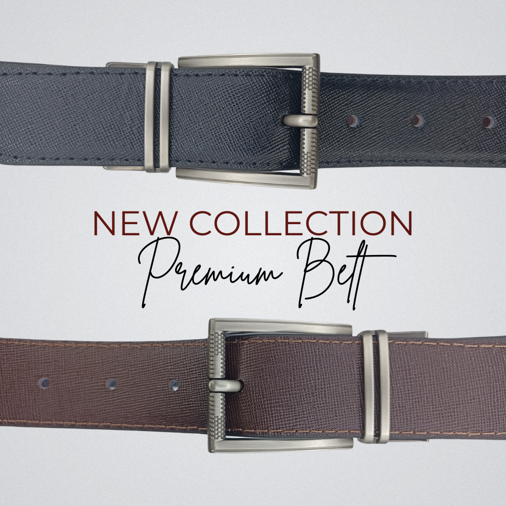 2-in-1 Reversible Leather Belt Sutiano Texture with Chrome Buckle