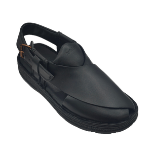 Punto Zero Black Leather Peshawari Chappal