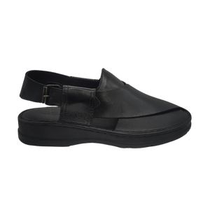 Maker Handmade Pure Leather Black Peshawari Chappal