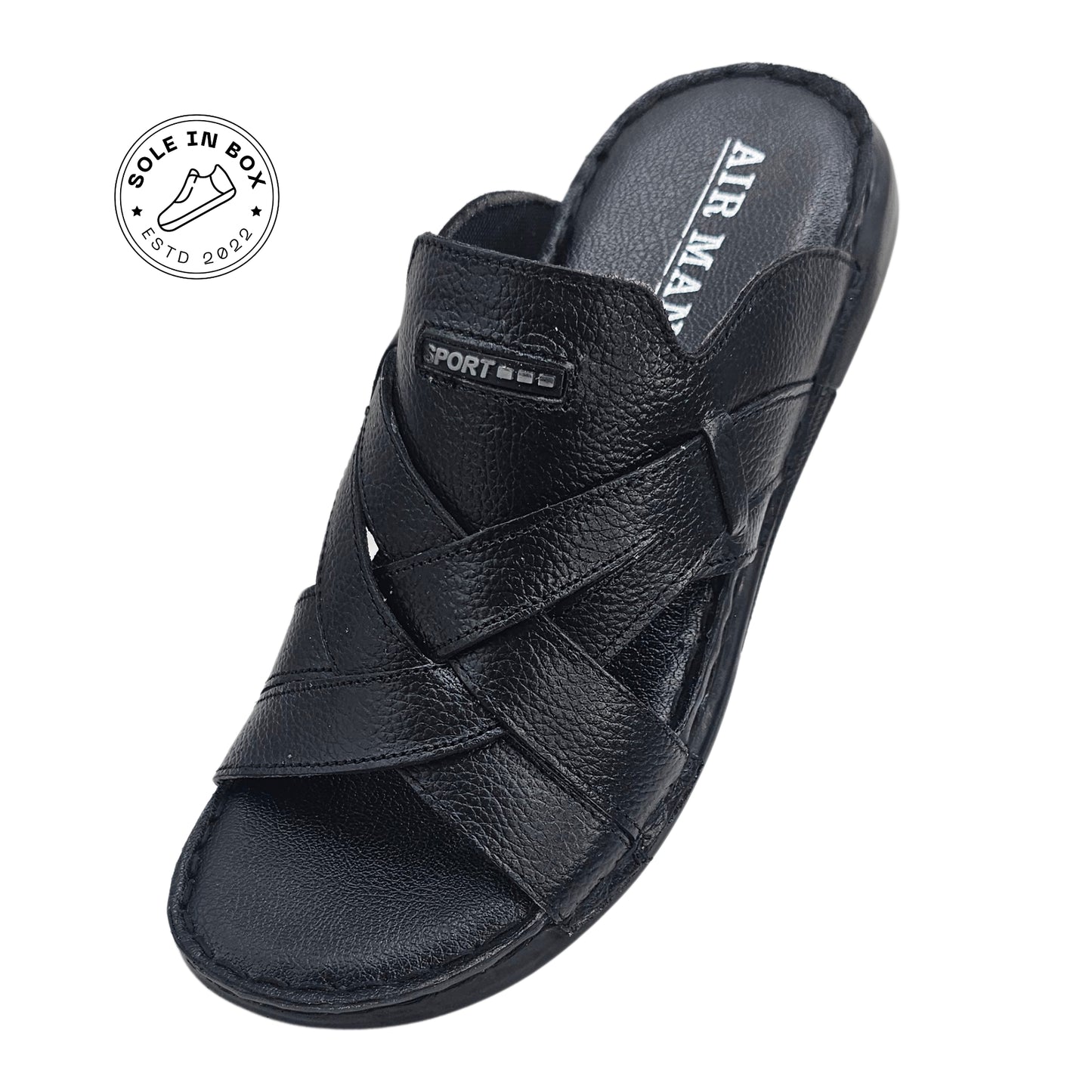 AirMan Fashion Black Leather Comfort Slipper