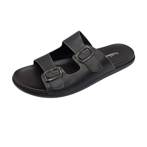 AHN Collection Brown Double Buckle Imported Slipper