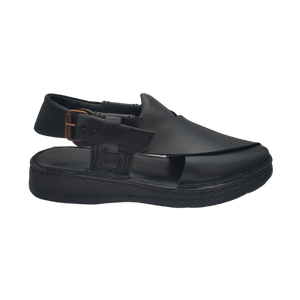 Punto Zero Black Leather Peshawari Chappal