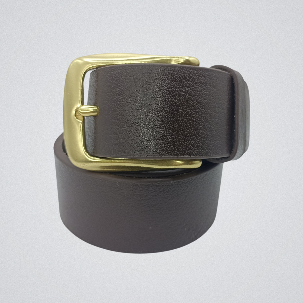 Full Grain Soft Brown Leather Belt with Brass Buckle