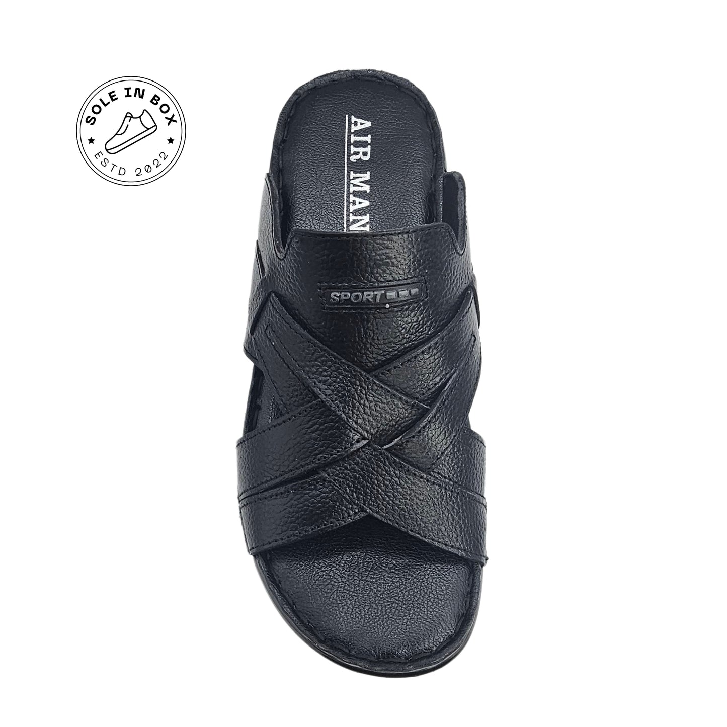 AirMan Fashion Black Leather Comfort Slipper