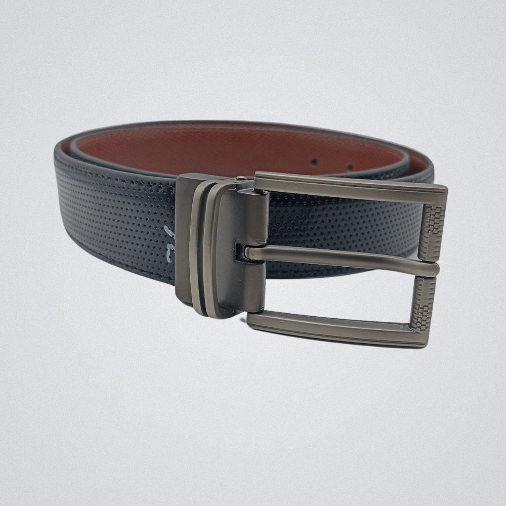 2-in-1 Reversible Leather Belt Needle Texture with Chrome Buckle