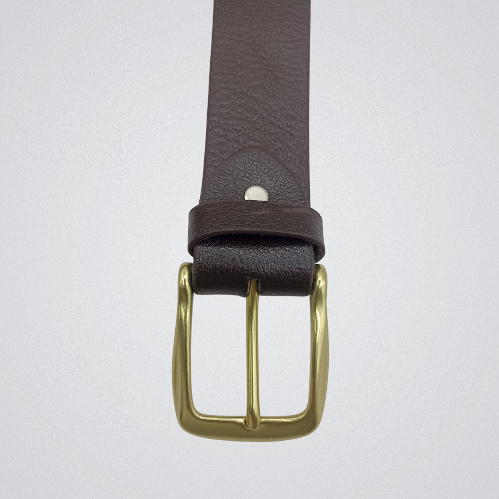 Full Grain Soft Brown Leather Belt with Brass Buckle