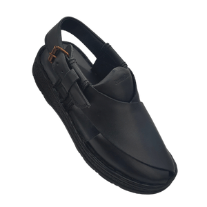 Punto Zero Black Leather Peshawari Chappal