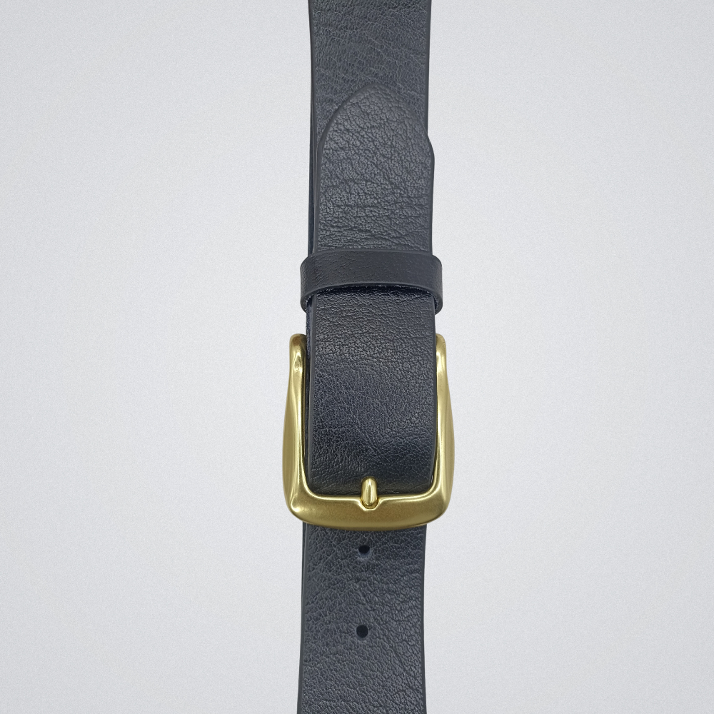 Full Grain Soft Black Leather Belt with Brass Buckle