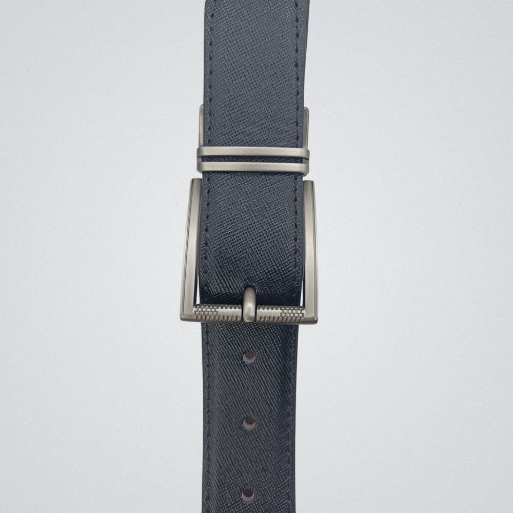 2-in-1 Reversible Leather Belt Sutiano Texture with Chrome Buckle