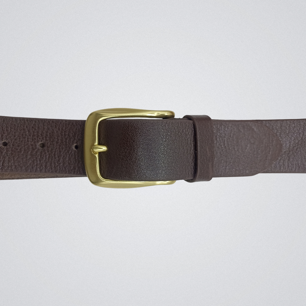 Full Grain Soft Brown Leather Belt with Brass Buckle