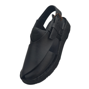 Punto Zero Black Leather Peshawari Chappal
