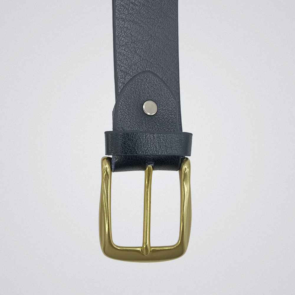 Full Grain Soft Black Leather Belt with Brass Buckle
