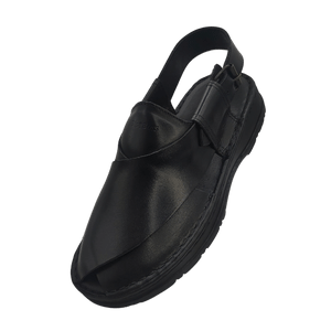 Maker Handmade Pure Leather Black Peshawari Chappal