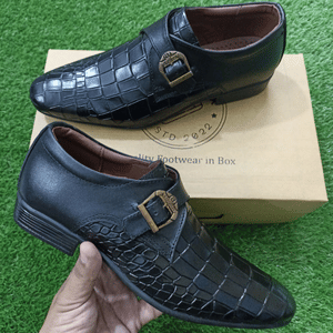 Sole in Box Black Single Monk Crocs Style Leather Shoes