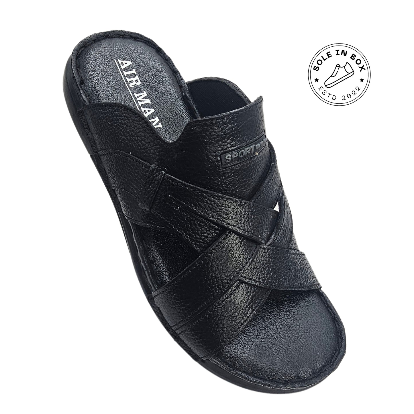 AirMan Fashion Black Leather Comfort Slipper