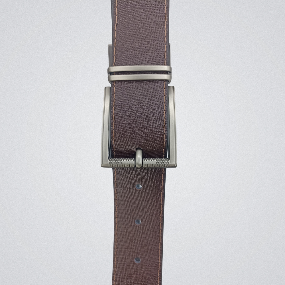 2-in-1 Reversible Leather Belt Sutiano Texture with Chrome Buckle