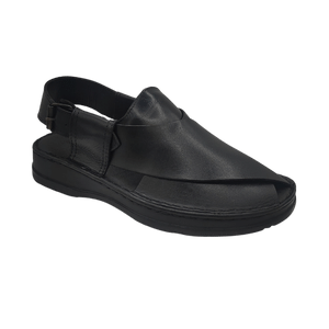 Maker Handmade Pure Leather Black Peshawari Chappal