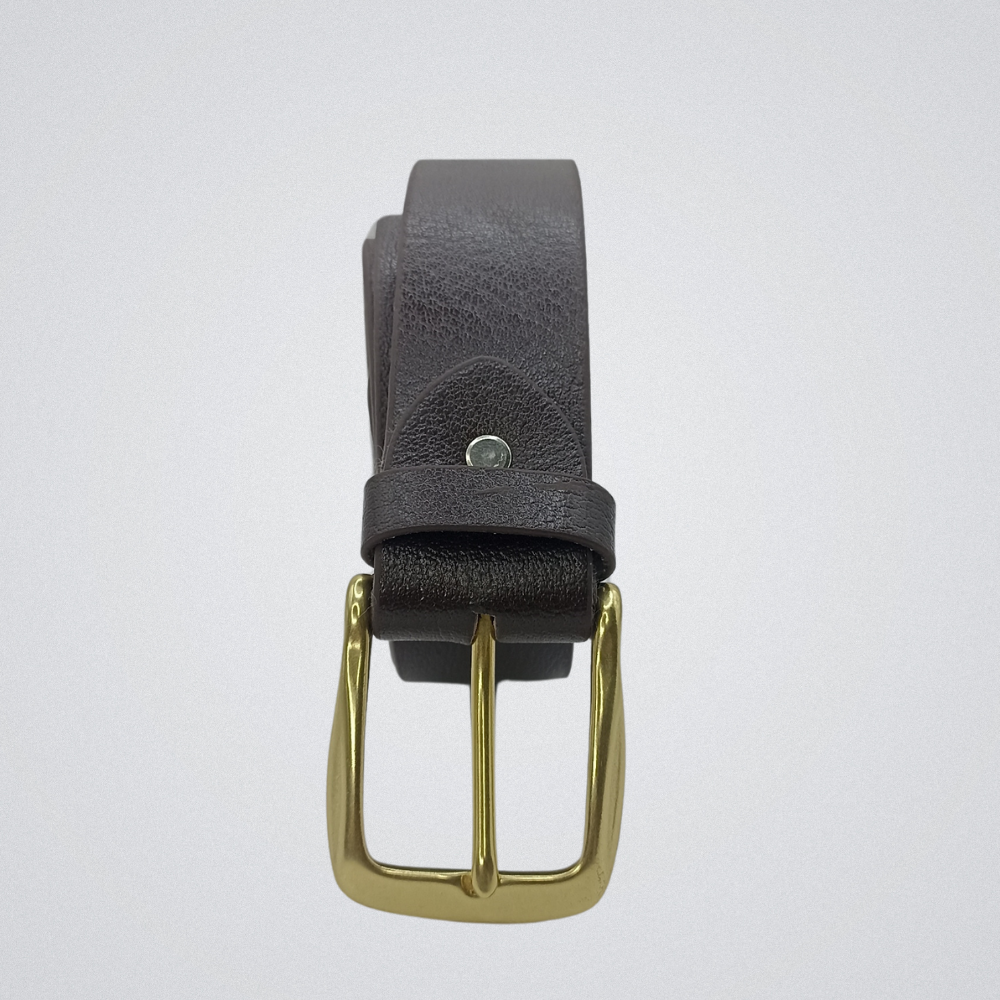 Full Grain Soft Brown Leather Belt with Brass Buckle