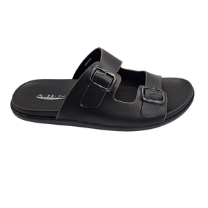 AHN Collection Brown Double Buckle Imported Slipper