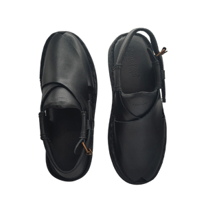 Punto Zero Black Leather Peshawari Chappal