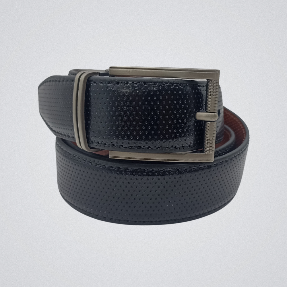 2-in-1 Reversible Leather Belt Needle Texture with Chrome Buckle