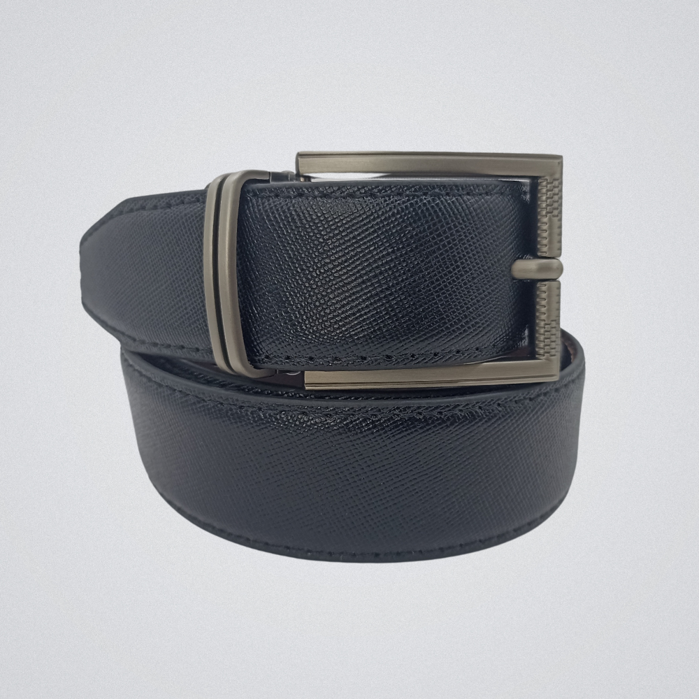 2-in-1 Reversible Leather Belt Sutiano Texture with Chrome Buckle