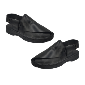 Maker Handmade Pure Leather Black Peshawari Chappal