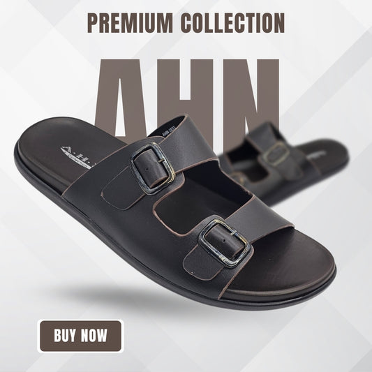 AHN Collection Brown Double Buckle Imported Slipper