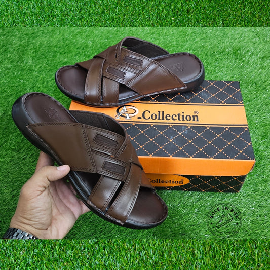 A Collection Brown Leather Comfort Slipper