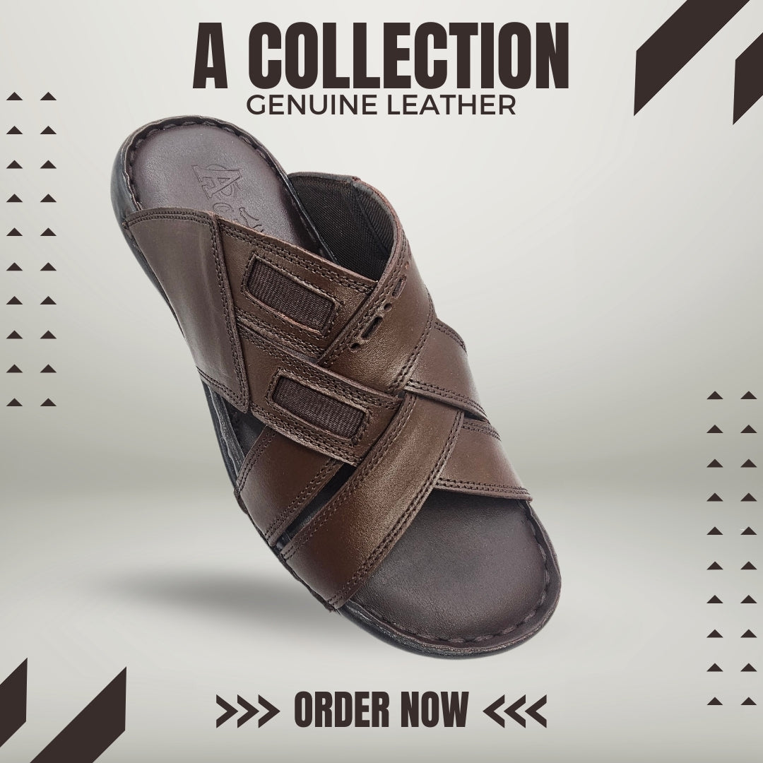 A Collection Brown Leather Comfort Slipper