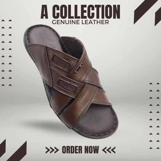 A Collection Brown Leather Comfort Slipper