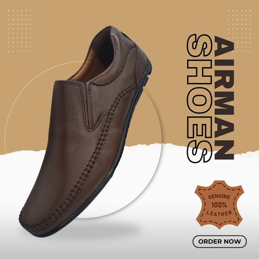 AirMan Brown Pure Leather Pump Shoes