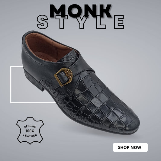 Sole in Box Black Single Monk Crocs Style Leather Shoes