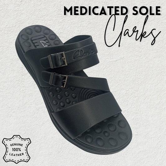 Clarks Medicated Sole Black Leather Comfort Slipper