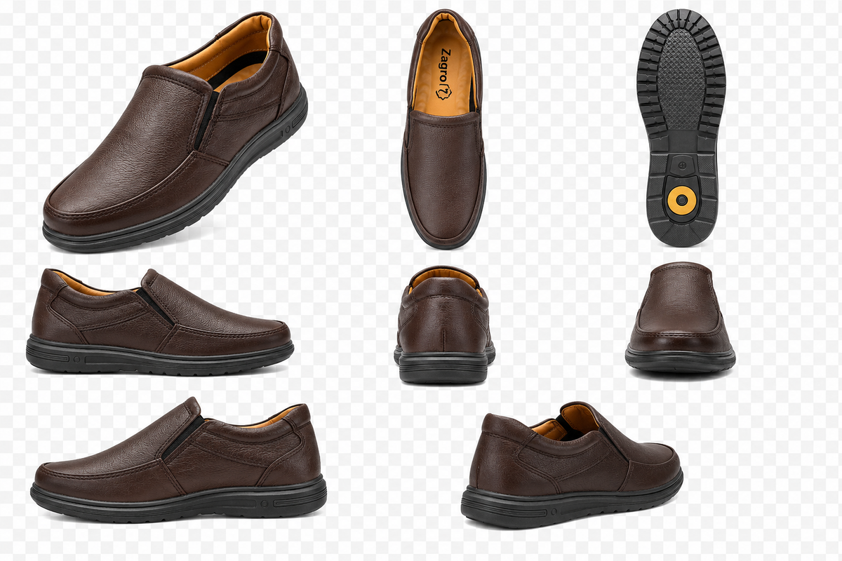 Zagro Premium Brown Leather Degar Shoes with Medicated Insole