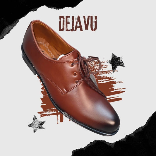 Dejavu Brown Formal Rubber Sole Shoes - Premium Range