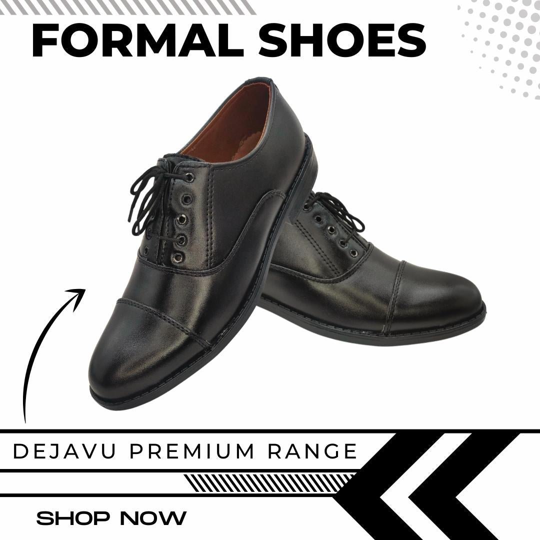 Dejavu Premium Range Oxford Black Shoes - Rubber Sole