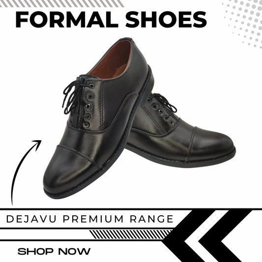 Dejavu Premium Range Oxford Black Shoes - Rubber Sole