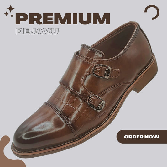 Dejavu Premium Textured Double Monk Chiko Shoes