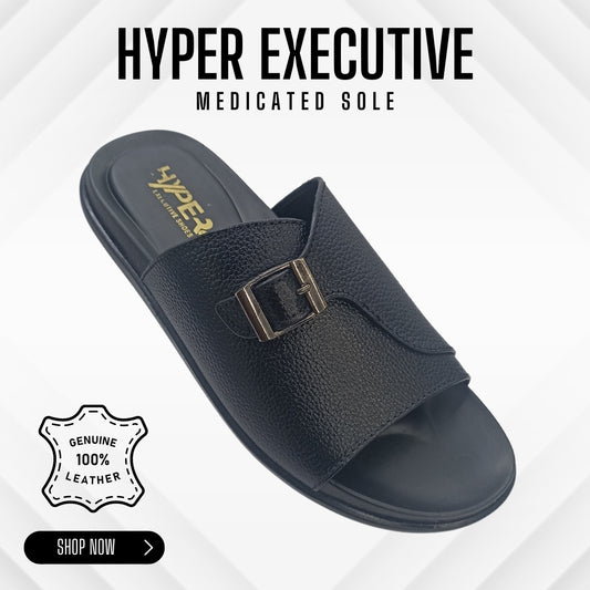 Hyper Executive Medicated Sole Stylish Black Leather Slipper