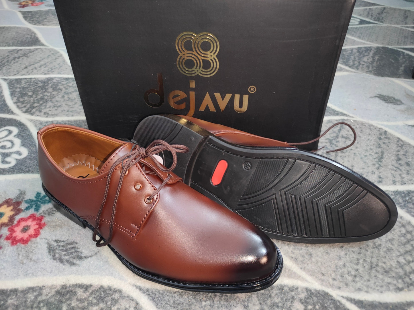 Dejavu Brown Formal Rubber Sole Shoes - Premium Range