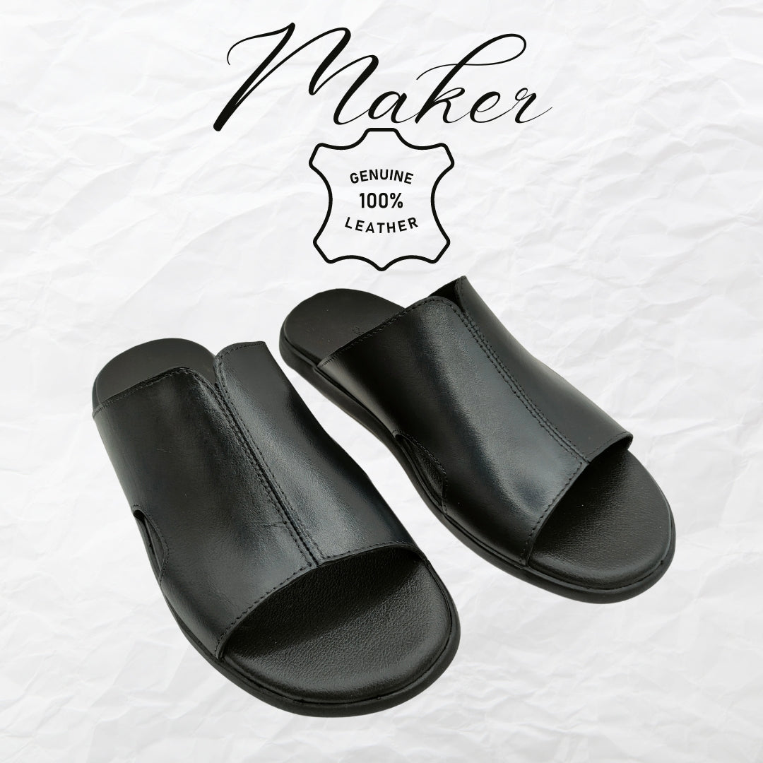 Maker Genuine Leather Black Slipper