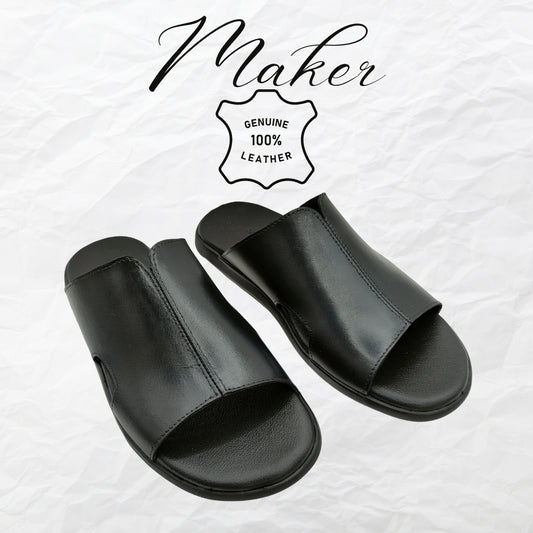 Maker Genuine Leather Black Slipper