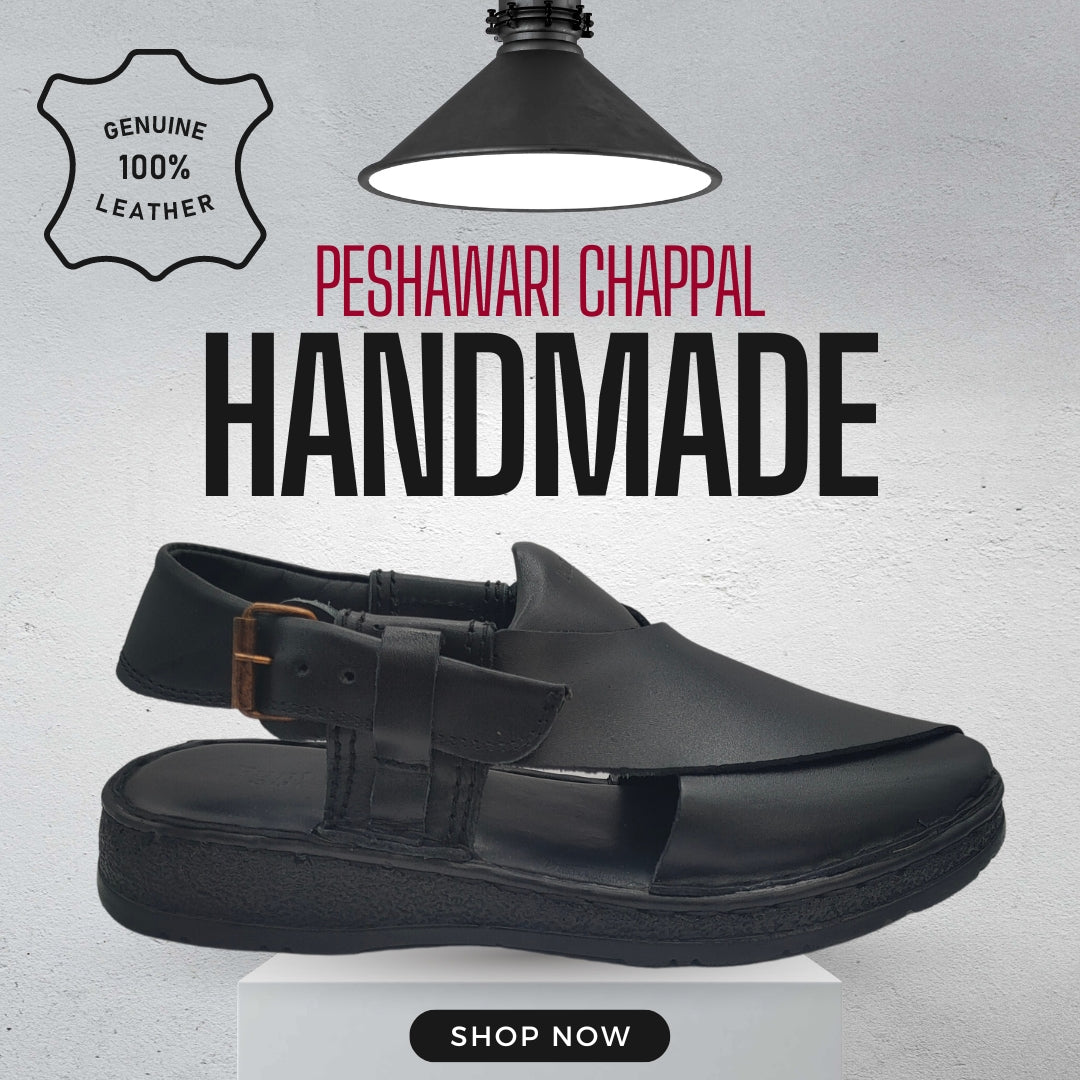 Punto Zero Black Leather Peshawari Chappal