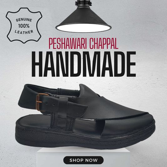 Punto Zero Black Leather Peshawari Chappal