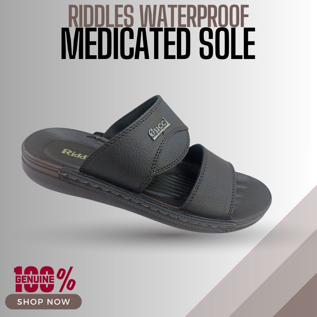 Riddles Medicated Sole Brown Leather Waterproof Slipper