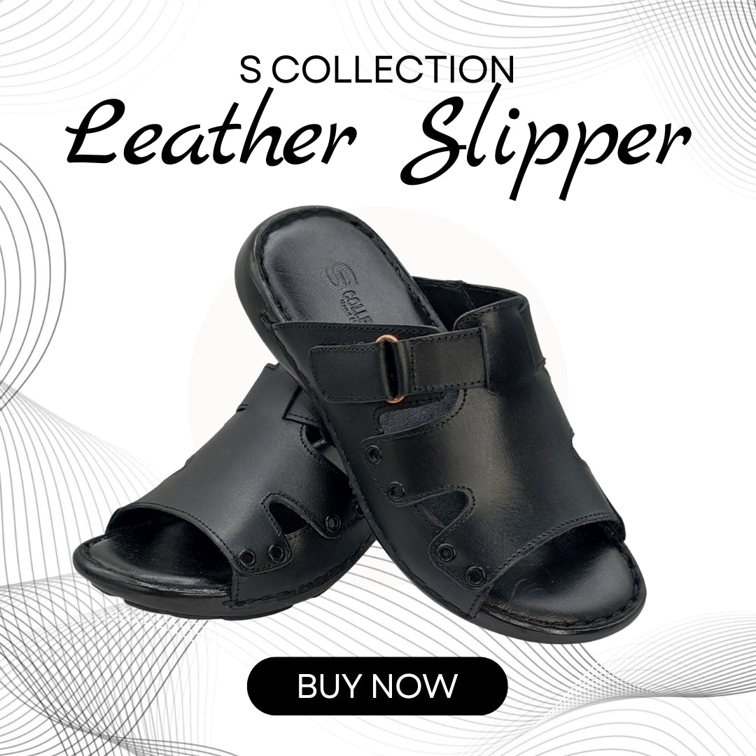 S Collection Handmade Black Leather Slipper